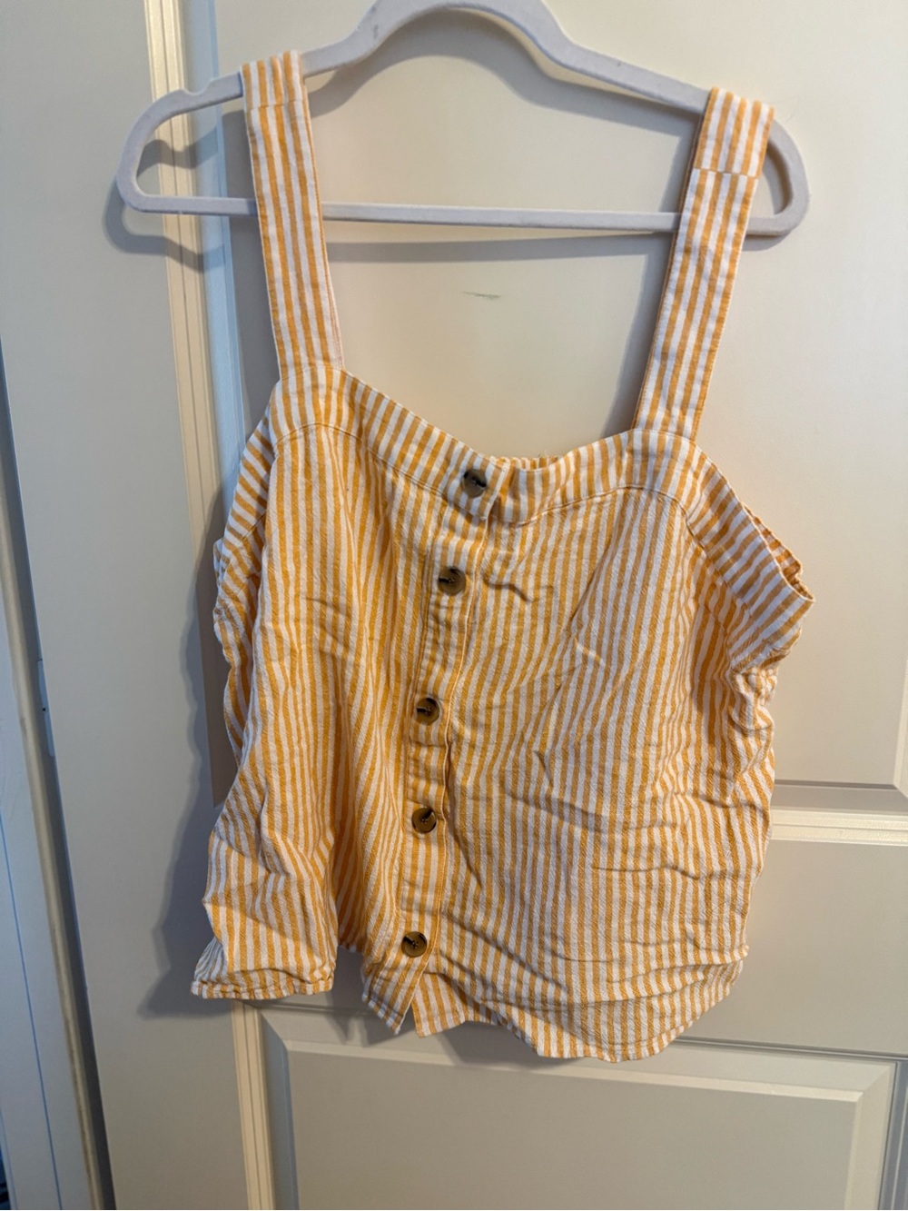 J. Crew Yellow and White Striped Button-Front Tank Top